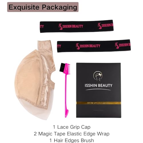 Lace Wig Grip Cap Women: 4x5 Transparent Swiss Lace Area - Non-slip Wig Gripper for Keeping Wigs Lace Front In Place - Stocking Dome Cap with Built In Elastic Headband (Light Brown)