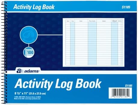 Adams Activity Log Book, Spiral Bound, 8.5 x 11 Inches, 100 Pages, White (S1185ABF)
