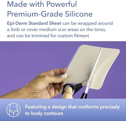 Epi-Derm Keloid Standard Premium Grade Silicone Scar Sheets for C-Section, Tummy Tuck, Cardiac Surgery Scars, Easy to Use & Reusable Silicone Gel Sheets for Scars, 4.7 x 5.7 in - Clear