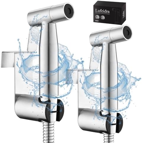 Handheld Toilet Bidet Sprayer for Toilet-Adjustable Water Pressure Control with Bidet Hose for Feminine Wash, Stainless Steel Brushed Nickel Cloth Diaper for Baby Wash (Stainless Steel, 2 Pack)