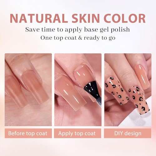 BTArtbox XCOATTIPS Gel Nail Kit - Long Square Nail Tips with Gel Glue, Top Coat, Nail Lamp, Brown Pre-colored Gel Nails, One-Step Fake Nails Kit for Nail Art DIY