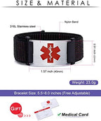 Personalized Sport Medical Alert Bracelets for Women Men - Custom Medical ID Bracelets with Free Engraving - Hook and Loop/Elastic/Stainless Steel/Silicone Watch Wristband Emergency Bracelet