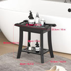 Bamboo Shower Bench Stool with Storage Shelf Small Shower Chair Seat for Inside Shower 19 x 10 x 18 Inches Black