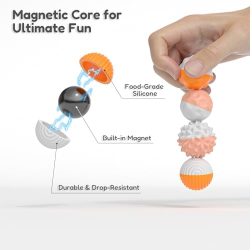 Magnetic Sensory Fidget Balls for Adults & Teens – 8PCS Silicone Textured Quiet Desk Toys for Anxiety Relief, Stress Relief Fidget Balls for Office, ADHD Focus Tools, Gifts for Coworkers or Friends