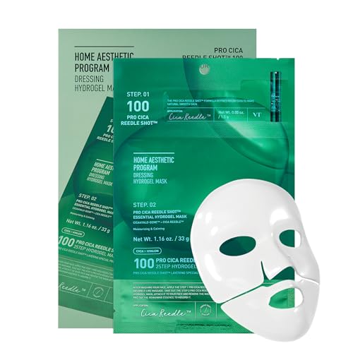 VT COSMETICS Pro Cica Reedle Shot 100 2-Step Hydrogel Mask(34.5gx4ea), Intensive Calming, Exosome Centella Asiatica, Blemish Relief, Overnight Melting Mask, Korean Facial Mask
