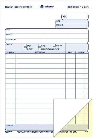 Adams General Purpose Unit Sets, 5.67 x 8.5 Inches, 2-Part, Carbonless, White/Canary, 100 Sets per Pack (NC2581)