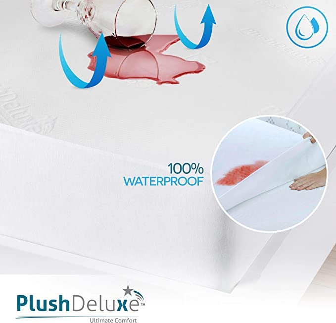 PlushDeluxe Bamboo Waterproof Mattress Protector, Twin Size, Ultra Soft