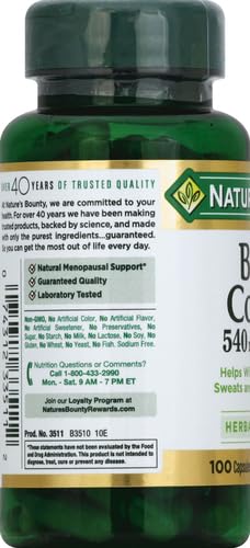 Nature's Bounty Black Cohosh Root Pills and Herbal Health Supplement, Natural Menopausal Support, 540 mg, 100 Capsules (Pack of 3)