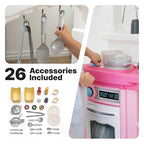 Step2 Fun with Friends Kids Kitchen Playset, Indoor/Outdoor Kitchenette, Interactive Play with Lights and Sounds, Durable Plastic, Includes 25 Piece Toy Accessories, Toddlers 2+ Years Old, Pink