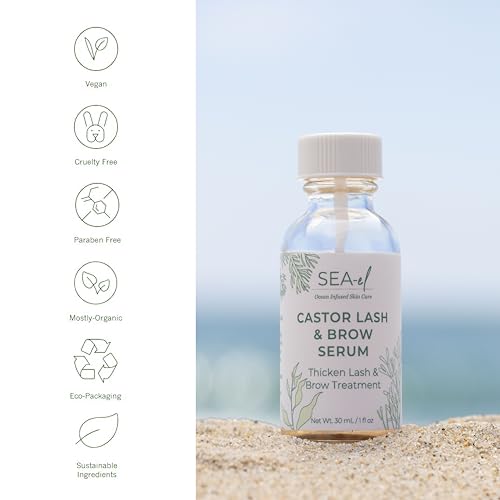 Sea El Castor Lash & Brow Serum Organic Castor Oil Rosemary Oil & Black Seed Oil Hair Conditioner - Eyelashes & Eyebrow Thickening & Growth Essentials for Women & Men - 1 fl oz Bottle (Pack of 2)