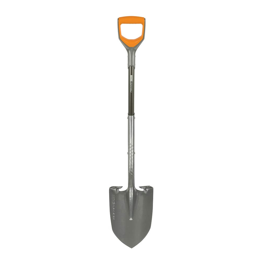 Fiskars 44" Pro Garden Shovel, Heavy Duty Gauge Steel Spade with Sharpened Edge for Digging and Turning Soil, Gardening Tool with Ergonomic Aluminum D-Handle