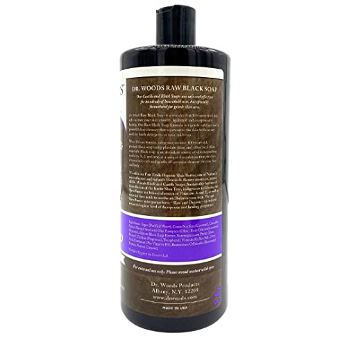 Dr. Woods Raw African Liquid Black Soap - Body Wash for Men and Women, Contains Organic Shea Butter, Gentle Exfoliant, Natural Cleanser for Face, Hands, and Body - 32 Fl Oz, Pack of 2