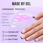 French Tip Press On Nails - BTArtbox Jelly Square Fake Nails with Nail Glue, Reusable Semi-Transparent Stick On Nails in 15 Sizes - 30PCS Soft Gel Glue On Nails Kit, Classic Black
