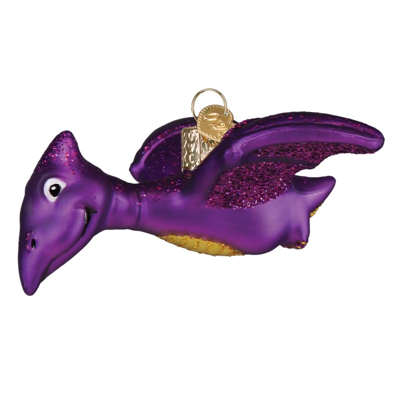 Old World Christmas A-Roarable Pterodactyl Glass Blown Ornament for Christmas Tree, Handcrafted Holiday Decoration, Dino Collection