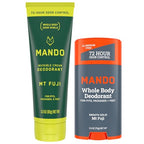 Mando Whole Body Deodorant - Invisible Cream Tube and Solid Stick - 72 Hour Odor Control - Aluminum Free, Baking Soda Free, Skin Safe - 3.0 Ounce Tube and 2.6 Ounce Solid Stick Bundle - Mt Fuji