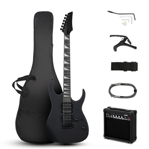 Ktaxon 39" Electric Guitar with 20Watt Amp, Full Size 170 Model Starter Guitar Kit for Beginners & Professional W/Bag, Strap, Upgrade Cable, Guitar Capo, Tremolo Arm - Matte Back