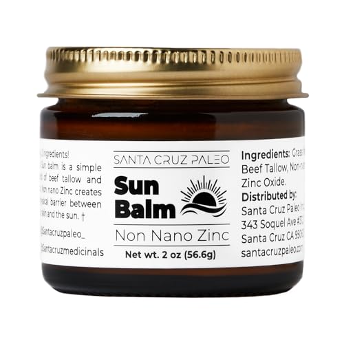 Santa Cruz Paleo Beef Tallow for Skin & Zinc Sunscreen, Grass Finished & Grass Fed Beef Tallow Face Moisturizer & Non Nano Zinc Oxide Mineral Based Sun Balm, Moisturizing Natural Formula, 2 oz