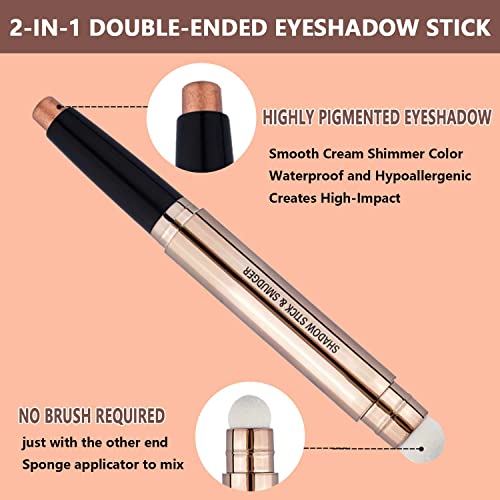 2 Pack Eyeshadow Stick and Cat Eye Black Mascara Set, Cream Shimmer Smooth Eyeshadow Pencil, Waterproof Hypoallergenic Volumizing Lengthening Mascara, Multi-Dimensional eyes Look