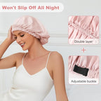 22 Momme 100% Mulberry Silk Bonnet for Sleeping Women, Adjustable Silk Hair Wrap for Sleeping Hair Care, Bonnet with Elastic Stay On Head(Pink) showercap