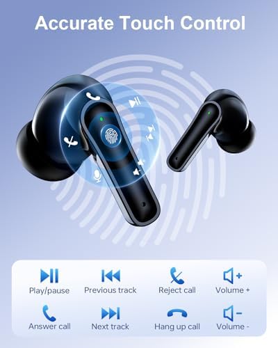 Wireless Earbuds, Bluetooth Ear Buds Headphones, 40H Long Playtime, Stereo Deep Bass, LED Power Display, IPX7, Lightweight in Ear Earphone with Mic for iPhone Android Phone