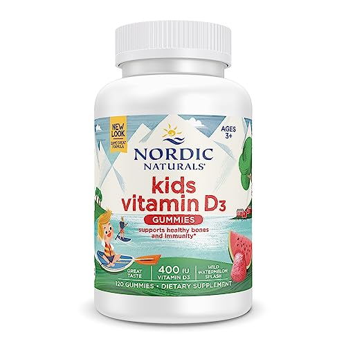 Nordic Naturals Vitamin D3 Gummies Kids, Wild Watermelon Splash - 120 Gummies - 400 IU Vitamin D3 - Bone Health, Healthy Immunity - Non-GMO, Vegetarian - 120 Servings