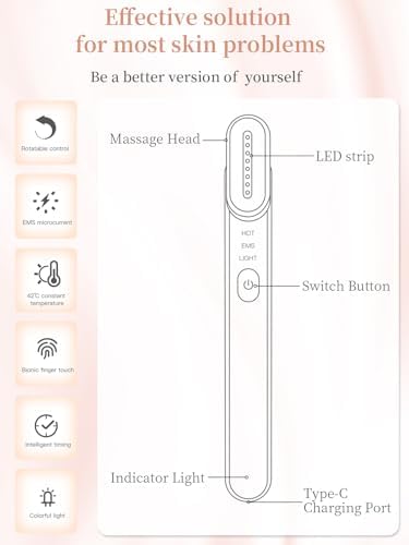 7 Acne Light Therapy Wand Red Light Therapy for Face Microcurrent Facial Device, True Beauty Glow Facial Massager Lymphatic Drainage Massager Face, Facial Massager Tool Face Sculpting Tool