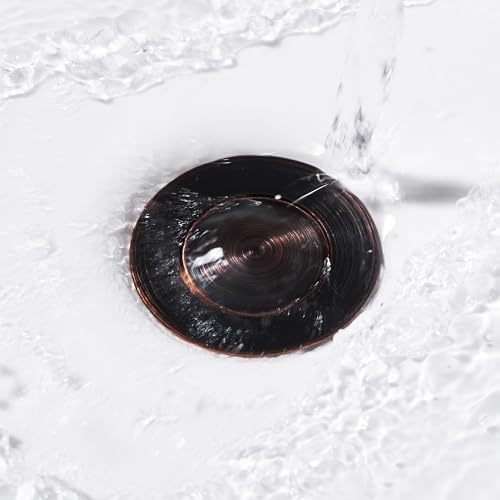 Pop up Sink Drain Stopper for Bathroom Vessel Vanity Sink Art Basin Oil Rubbed Bronze, Small Cap with Overflow, Metal Pop-up Drain Strainer with Detachable Basket Stopper