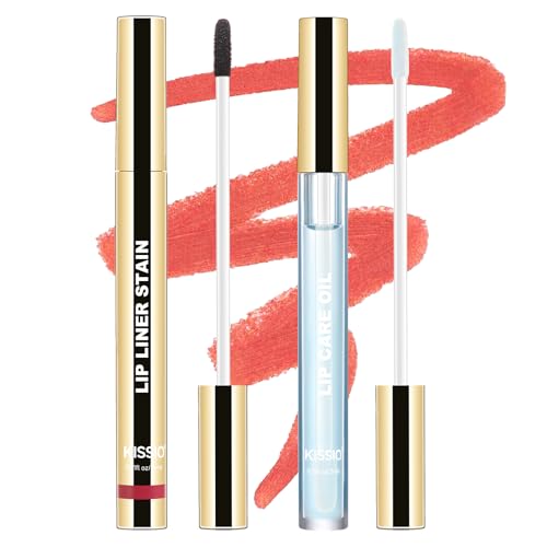 KISSIO Lip Stain Set,Peel Off Lip Liner Stain and Lip Care Oil,Transfer Proof,Long Lasting and Waterproof Lip Tint,Matte Finish,Lip Combo,07 Berry
