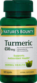 Nature's Bounty Turmeric Capsules, Herbal Supplement with Plant-Based Antioxidants, 450 Mg, 60 Count (Pack of 2)