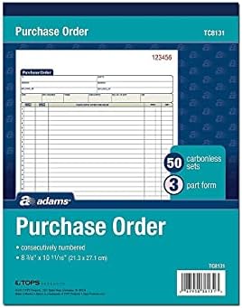 Adams Purchase Order Book, 8.38 x 10.69 Inch, 3-Part, Carbonless, 50 Sets, White, Canary and Pink (TC8131)