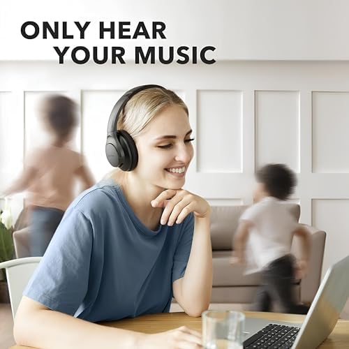Soundcore Anker Life Q20 Hybrid Active Noise Cancelling Headphones, Wireless Over Ear Bluetooth Headphones, 60H Playtime, Hi-Res Audio, Deep Bass, Foam Ear Cups, Travel, Office, USB-C Charging