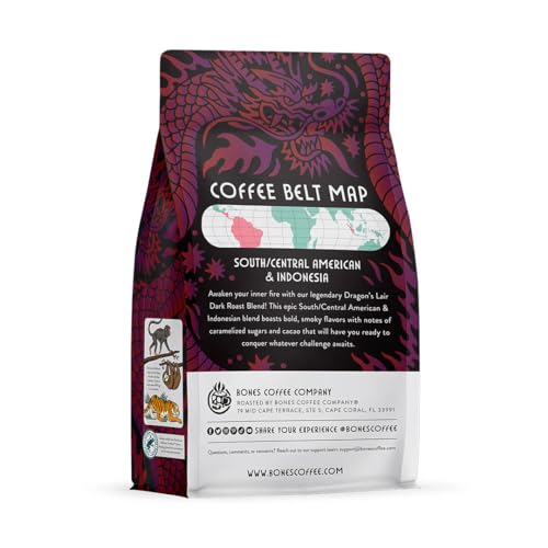 Bones Coffee Company Dragon's Lair Flavored Coffee Beans, Whole Bean Coffee Dark Roast Low Acid (12 oz)