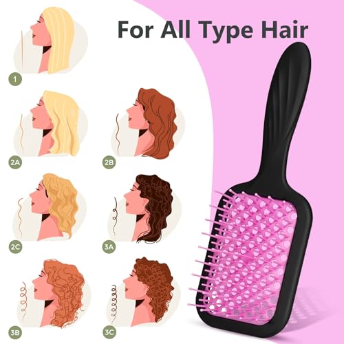 Vented Detangling Brush for Curly Thick Hair, Wave-Shaped Bristles for Scalp Massage, Anti-Tangle Hairbrush for Women, Men and Teens, Purple