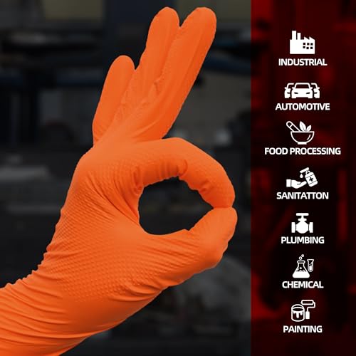 Jointown Basic Heavy Duty Nitrile Gloves Mechanic Gloves, 8 Mil Nitrile Disposable Gloves Medium with Raised Diamond Texture, Latex Free, Powder Free Industrial Automotive Gloves Case of 1000