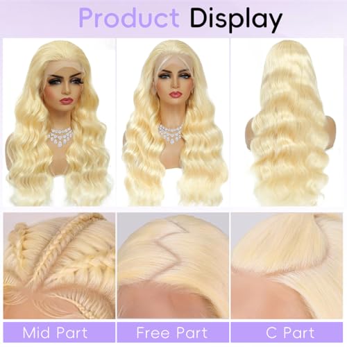 613 13x6 Lace Front Wig Human Hair Blonde Lace Front Wigs Human Hair Pre Plucked With Baby Hair Body Wave 613 Lace Front Wig Human Hair Glueless Blonde Human Hair Wig 38 Inch