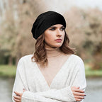 4 Pcs Satin Lined Sleep Bonnet Silk Sleep Cap Slouchy Beanie Hat Night Sleeping Head Wrap for Women Men Curly Hair(Black)
