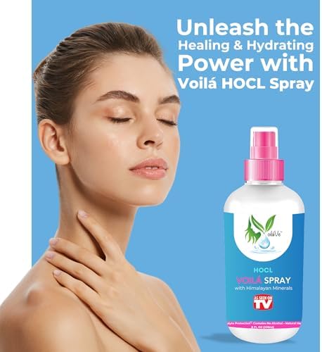VoilaVe HOCL Spray | Hypochlorous Acid Spray for Skin | HOCL Face & Body Mist Toner for Acne, Scars, Redness, Irritations, Itchy Scalp & Piercing Aftercare | As Seen on TV – 8oz (Packaging May Vary)