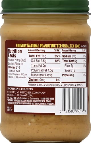 Adams 100% Natural Peanut Butter, Unsalted, Crunchy, 16 oz