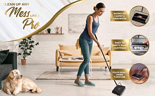 Fuller Brush Electrostatic Carpet & Floor Sweeper with Additional Rubber Rotor - 9" Cleaning Path - Lightweight - Ideal for Crumby & Wet Messes - Works On Carpets & Hard Floor Surfaces (Black)