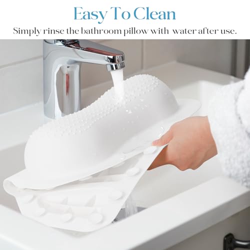 Bath Pillow Luxury Bathtub Pillow, Bath Pillows for Tub Head Neck and Back Support, Non-Slip Soft Silicon Bath Tub Pillow with Strong Suction Cup, Bath Accessories Spa Gifts, White