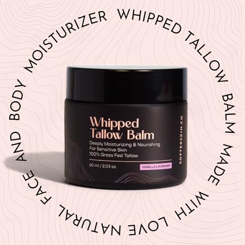 Beef Tallow for Skin (Vanilla Lavender 2 oz) - Whipped Tallow Balm for Face and Body - Natural Moisturizer for Sensitive Dry Skin - Handmade Body Butter - 100% Grass-Fed - Gentle Skincare