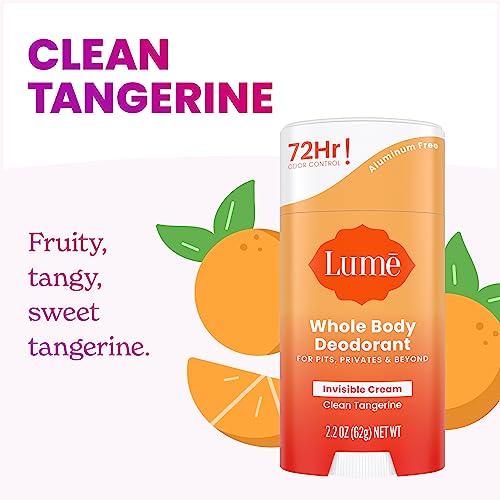 Lume Whole Body Deodorant - Invisible Cream Stick - 72 Hour Odor Control - Aluminum Free, Baking Soda Free, Skin Safe - 2.2 Ounce (Pack of 2) (Clean Tangerine)