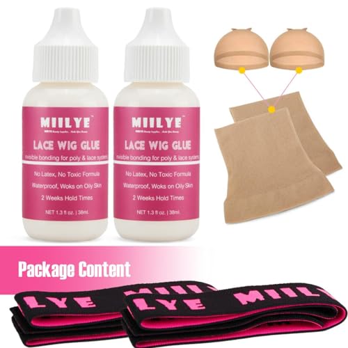 MIILYE Lace Glue for Wigs, Strong Hold Wig Glue for Front Lace Wig, Waterproof Sweat Proof Lace Front Wig Glue Bond Glue for Lace Wigs, Invisible Hair Glue for Wigs Bonding Adhesive, White
