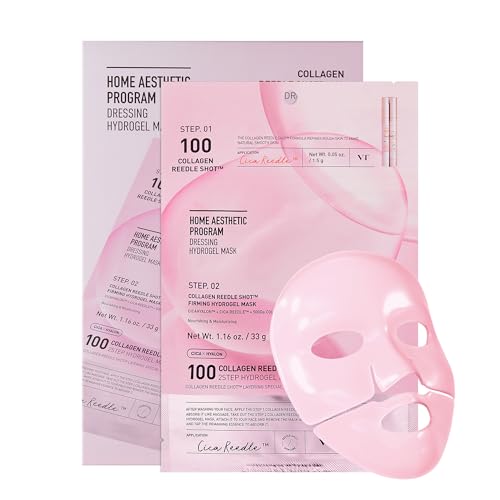 VT COSMETICS Collagen Reedle Shot 100 2-Step Hydrogel Mask(34.5gx4ea), Intensive Firming, Exosome 500Da Collagen, Fine Lines, Overnight Melting Mask, Korean Facial Mask, Pink Collagen