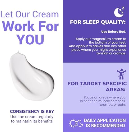 Magnesium Cream for Sleep & Muscle Relief: Topical Night Calming & Deep Relaxation Lotion - Restless Cramps Leg & Joint Care Lotion - Lavender 3.38 Fl. Oz.