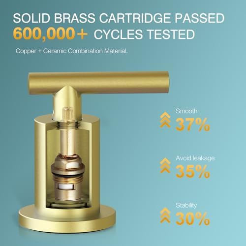 TRUSTMI Brushed Gold Bathroom Faucet 3 Hole Widespread 2-Handle 8 Inch Brass Bathroom Sink Faucet with Overflow Pop Up Drain and cUPC Waterlines