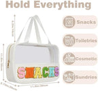 Snack bags, Snack Pouch Chenille Letter Patch Clear Bag, Snack Bag for travel, Preppy Cosmetic Bag Clear Snack pouch with Zipper, Toiletry Bags for Traveling women, Clear Travel Bags for Toiletries