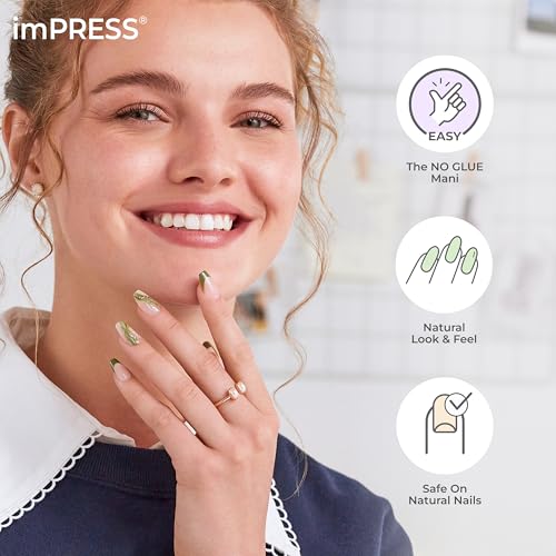 KISS imPRESS No Glue Mani Press-On Nails, Design, 'Wild Venus', Pink, Medium Size, Almond Shape, Includes 30 Nails, Prep Pad, Instructions Sheet, 1 Manicure Stick, 1 Mini File