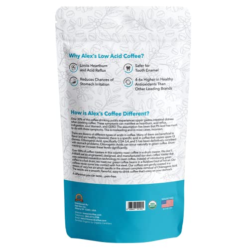 Alex's Low Acid Organic Coffee 12oz Bag - Half Caff Fresh Ground (Pack of 1)