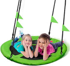 PACEARTH 40 Inch Saucer Tree Swing Flying 900lb Weight Capacity 2 Added Hanging Straps Adjustable Multi-Strand Ropes Colorful Safe and Durable Swing Seat for Children-Green